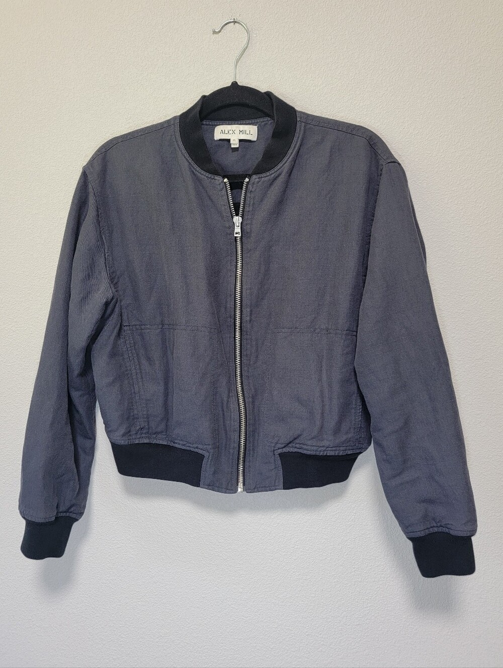Alex Mill Cropped Bomber Jacket Linen Blend Washed Black - Picture 2 of 7
